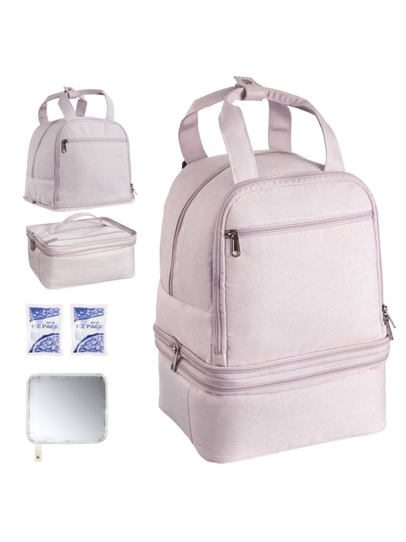 Breast Pump Backpack with Ice Pack Insulated Bag with Breastmilk Storage and Accessory Pockets for Work and Travel Light Pink