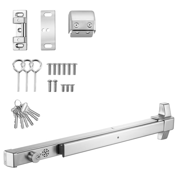 SEVORLEY Push Bar Panic Exit Device, 31 in Stainless Steel Panic Bar for Commercial Exit Doors with Built-In 120 dB Alarm