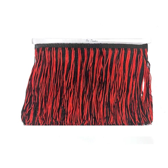 SEW TRENDS 2 Yards of 6" Long Chainette Fringe Multicolor Two Tone Thread Tassel Curtain Trim-Red & Black