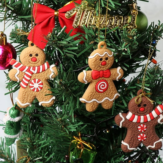 SEWACC 12Pcs Gingerbread Man Ornaments Assorted Color PVC Decorative Christmas Pendant 7X5.5CM