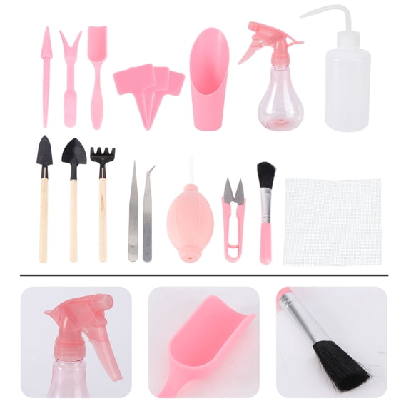SEWACC 16-Piece Mini Garden Hand Tools Set Iron for Indoor Planting and Transplanting