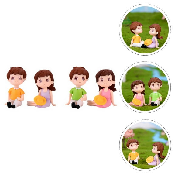 SEWACC 2 Sets Valentine's Day Couple Statue Yellow Purple Pair Plastic Mini House Ornament Miniatures