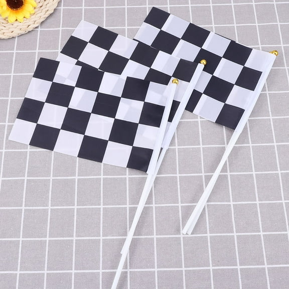 SEWACC 24Pcs Lightweight Hand Waving Flag with White and Black Grid for Race Party Use
