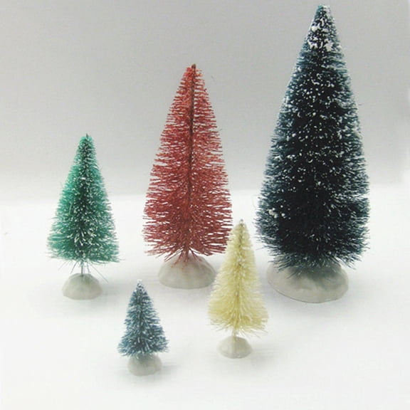 SEWACC 24-Piece Mini Christmas Tree Set with Mixed Color Plastic and Wood Tabletop Holiday Decorations for Home and Office