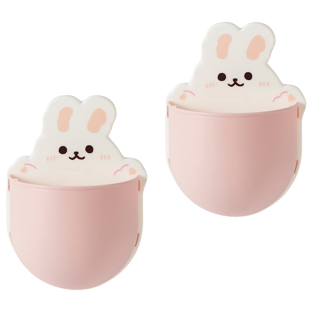 SEWACC 2Pcs Cartoon Rabbit Racks Pink Plastic Wall Mounted Bathroom ...