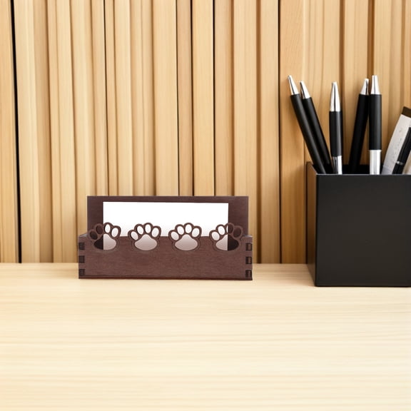 SEWACC 2-Pack Compact Wooden Business Card Holder with Cute Cat Paw Design for Office Desk and Organizer