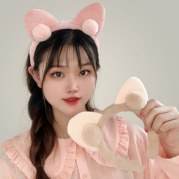 SEWACC 2Pcs Pink Animals Cat Ears Hairband with Fluffy Edges for Makeup and Washing