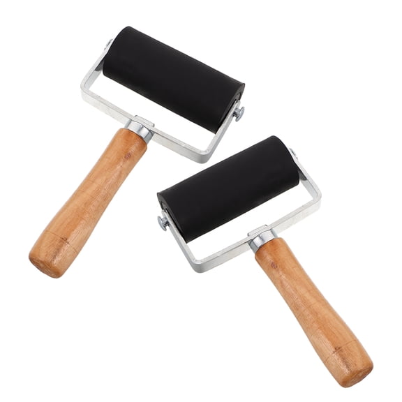 SEWACC 2Pcs Soft Rubber Brayers Roller Tool with Ergonomic Wood Handle for Printmaking and Stamping