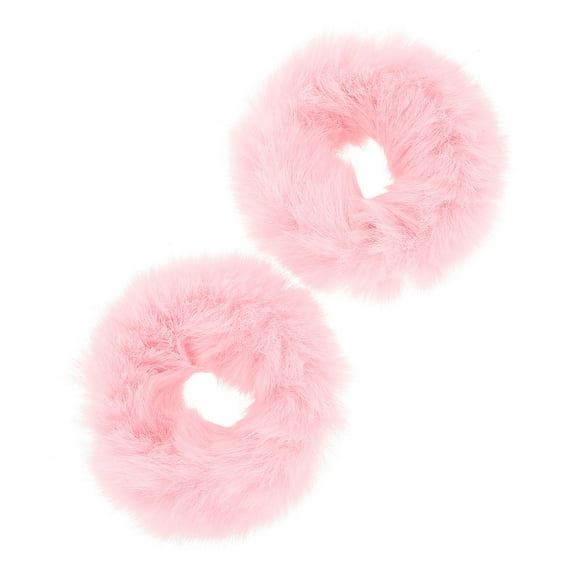 SEWACC 2Pcs Furry Scrunchies Pink Fluff Hair Ties For Girls Daily Use