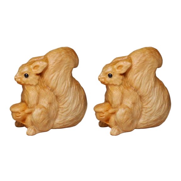 SEWACC Artisan Handcrafted Light Brown Wooden Squirrel Figurines 2 Pieces 4.5x4.5 cm