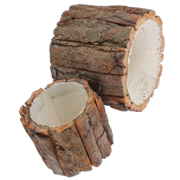 SEWACC 2Pcs Wood Log Plant Container Rustic Flower Pot Light Brown Natural Finish