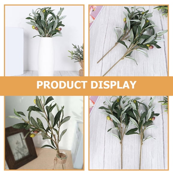 SEWACC 3-Pack Artificial Olive Branches Green PVC Leaves for Party Decoration, Home Decor, Wedding, and Event Accents