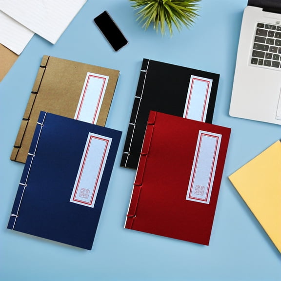 SEWACC 4-Pack Hardcover Blank Notebooks Set with Vintage Style for Meeting Notes, Journaling, and Daily Writing