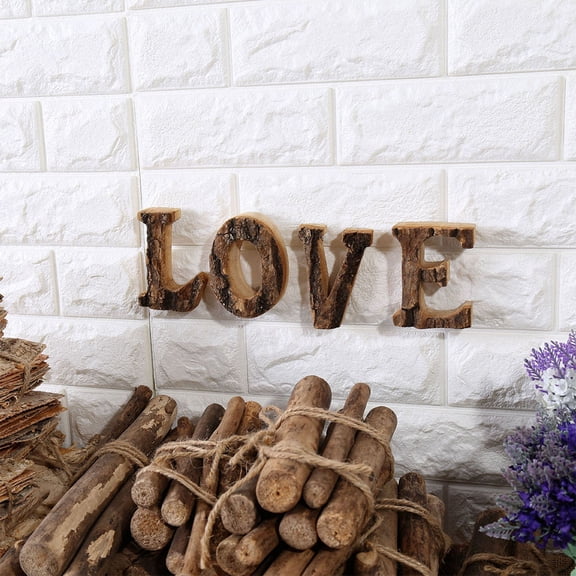 SEWACC 4Pcs Light Brown Wood Letters Ornament Rustic English Letter Decoration for Home