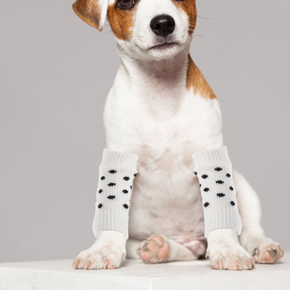 SEWACC 4-Pack White Dog Socks with Anti- Grip, Soft Skin-Friendly Warm Pet Leg Warmers for Cold Weather