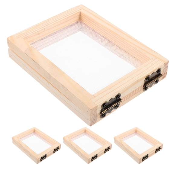 SEWACC 4Pcs Wooden Paper Making Screen Mold Khaki Deckle Frame for DIY Papermaking and Flower Projects