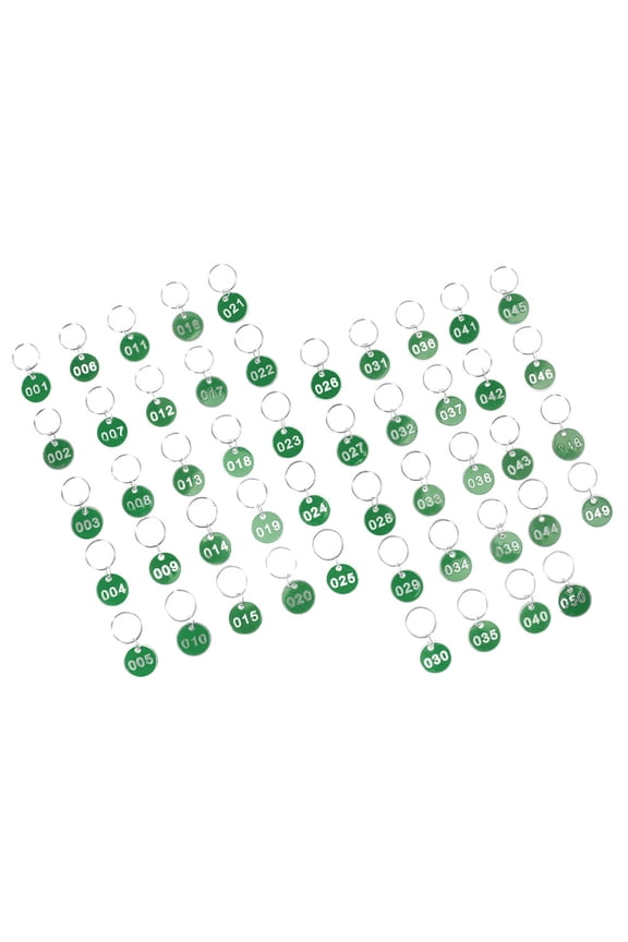 50Pcs Green Key Tags with Rings High Power Engraving Waterproof Multipurpose Numbered Labels for Home