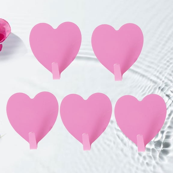 SEWACC Stainless Steel Wall Hooks Pink Heart Decorative for Holding Towel 5Pcs