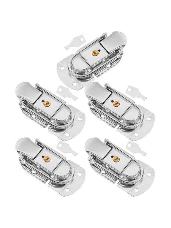 Keyed Metal Latch, Plated Silver, Compact Design, for Drawers, 5Set