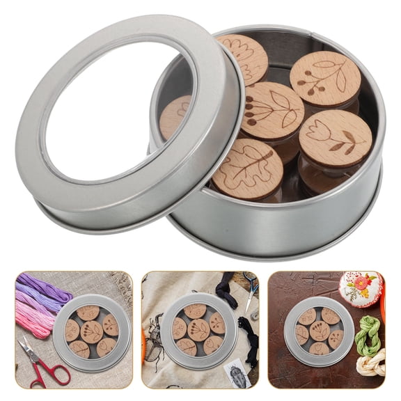SEWACC 6Pcs Wooden Embroidery Tool Set Beige Thread Bobbin Holder for Neat Thread Storage