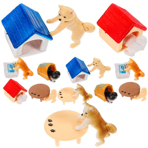 SEWACC 6-Piece Small Dog Figurine Set Handcrafted Kennel Ornaments for Home Decoration and Craft Display