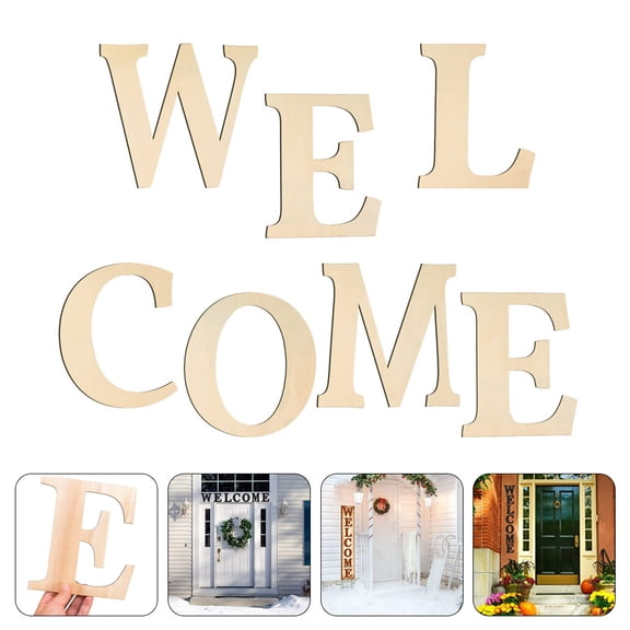 SEWACC 7-Piece Rustic Alphabet Welcome Sign Wood Slice Set Beige Home Wall Decoration 7.86x6.72x0.16in Farmhouse Style