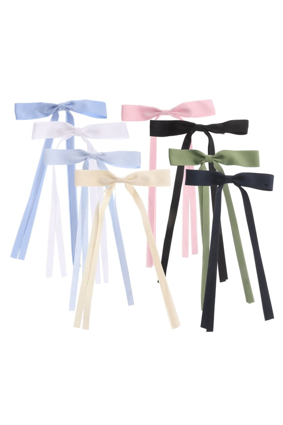 8Pcs Alligator Long Tail Hair Bows with Tassel Ribbon Bow Clips for Fashionable Hair Looks