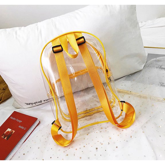SEWACC Transparent Yellow Travel Backpack Lightweight Casual PVC Bag with Spacious Storage for Everyday Use
