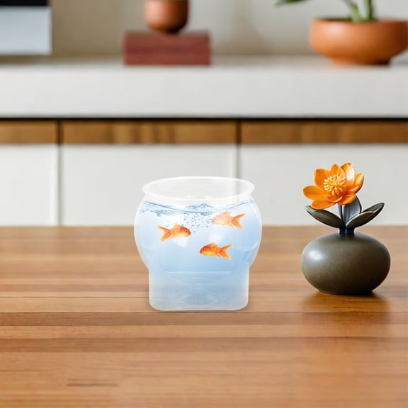 SEWACC Clear Round Plastic Fish Bowl Aquarium for Betta Fish and Aquatic Plants, Small Desktop Fish
