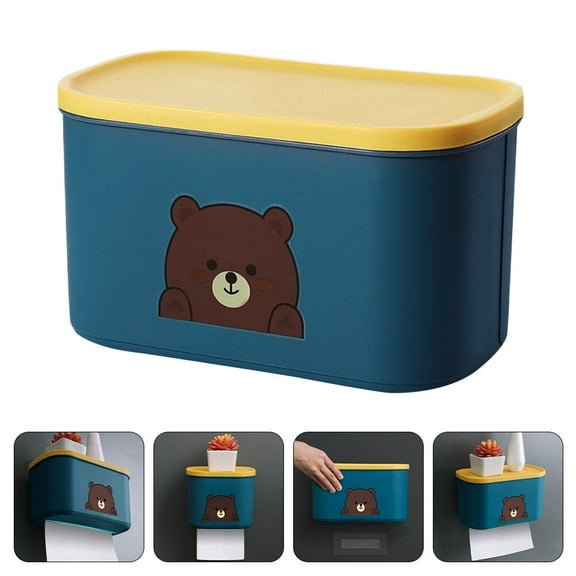 SEWACC Creative Toilet Paper Holder Cartoon Bear Toilet Paper Dispenser Blue ABS Tissue Storage 1Pcs