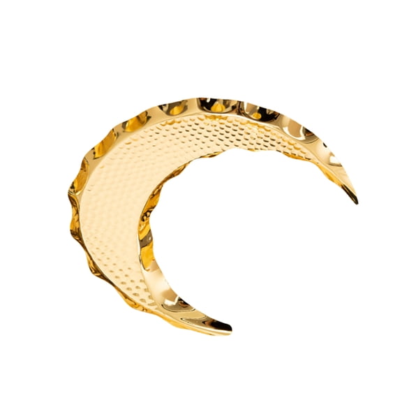 SEWACC 1Pack Golden Food Tray Crescent Moon Shaped Plate Zinc Alloy for Cookie Platter Hotel Use