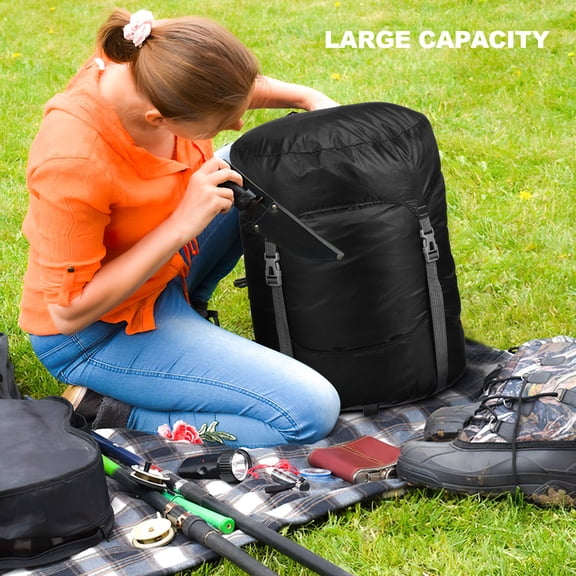 SEWACC Compression Sack for Sleeping Bag Black Tear Resistant Polyester Material