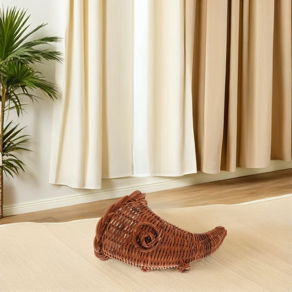 SEWACC Light Brown Wicker Cornucopia Basket Handcrafted for Autumn Storage and Decor