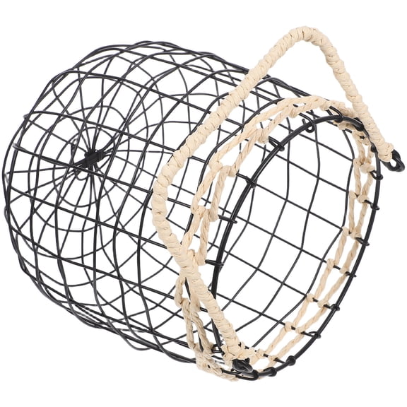 SEWACC Black Wire Hanging Basket with Handle for Kitchen and Garden - Vintage Rustic Style Storage Organizer