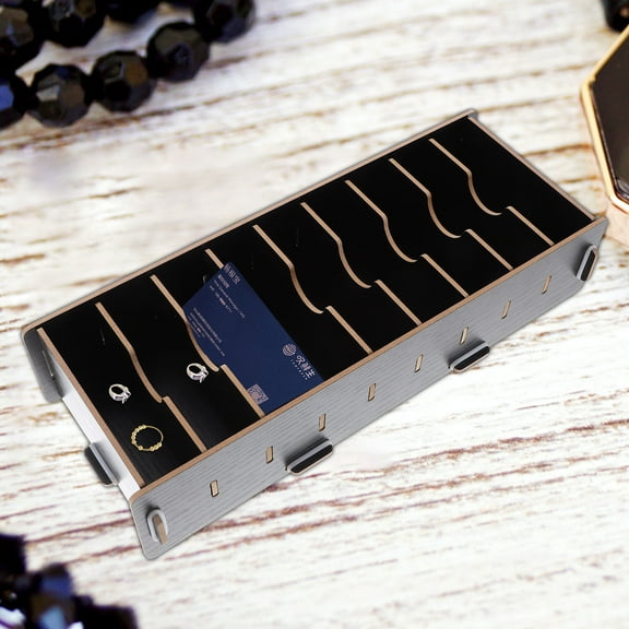 SEWACC Name Card Storage Box 1Pack Wood Index Card Organizer Rectangular Black For Wardrobe