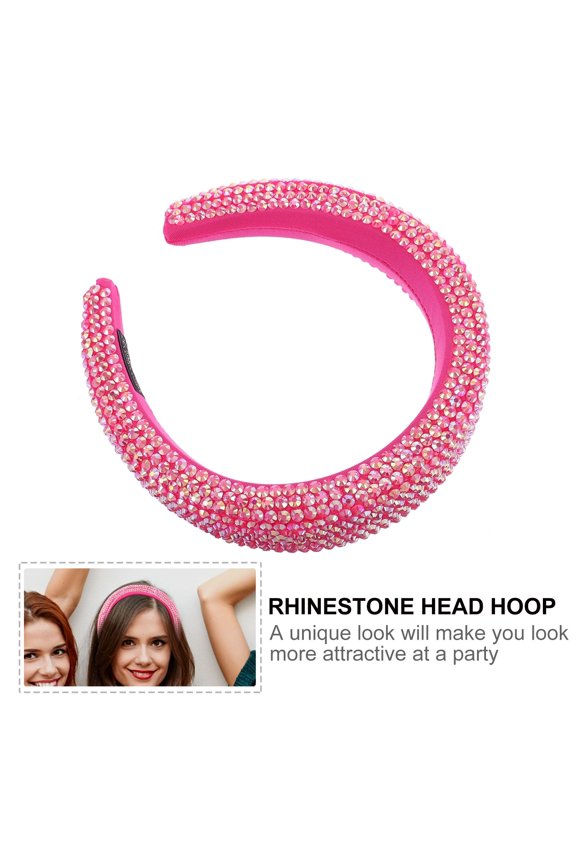 Rhinestone Wide Hairband for Women, Elegant Rosy Headband Party Accessory, Stylish Sparkling Hair Ornament