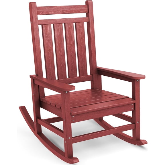 SEWALL HDPE Rocking Chair, Oversized Outdoor Rocking Chair for Adults, Patio Rocker for Porch, Crimson Red