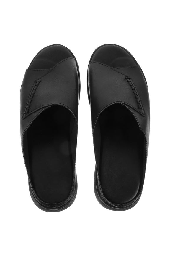 1 Pair Black Slippers for Women Pu Rubber Arch Support Stable Balance Casual Summer Style