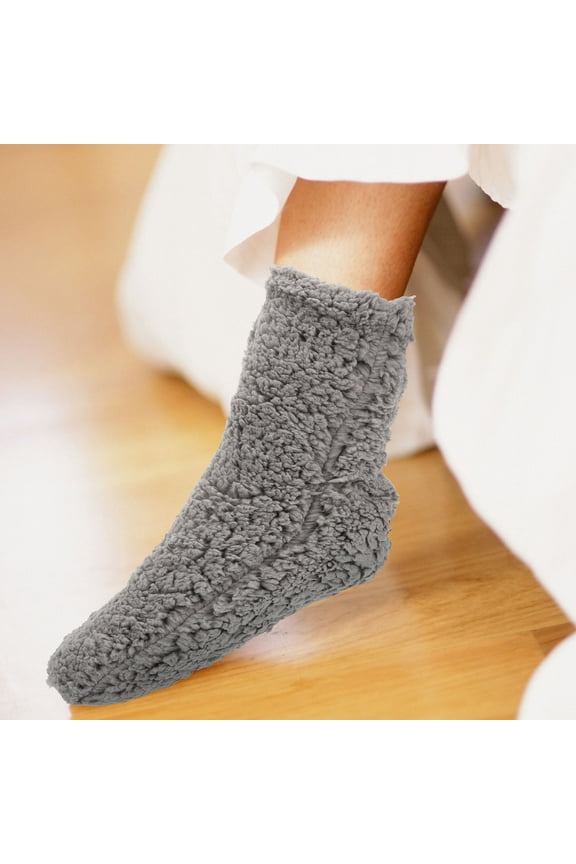 1Pair Warm Socks for Men Grey Fluffy Sleep Socks Comfortable Polyester