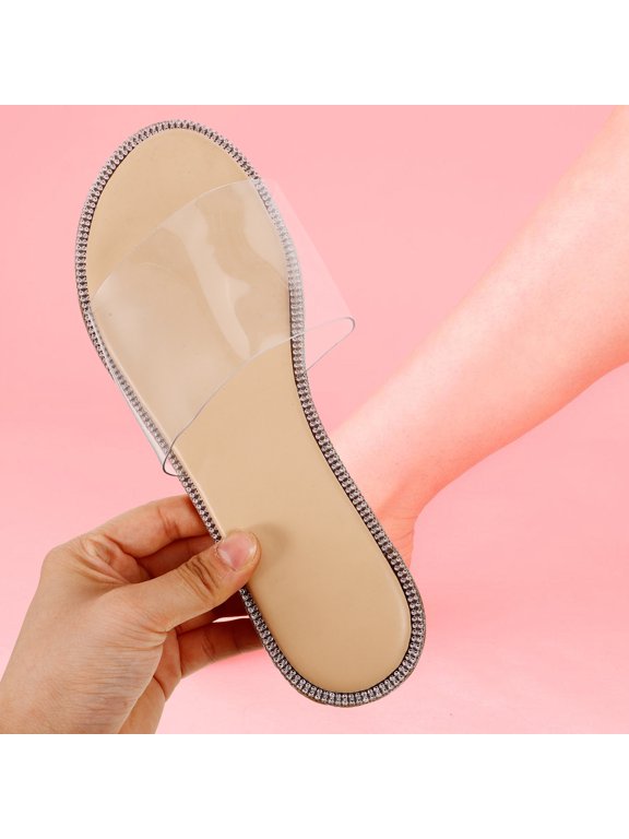 1 Pair of Women's Clear Flat Sandals Transparent Suede Simple Design Comfortable Walking