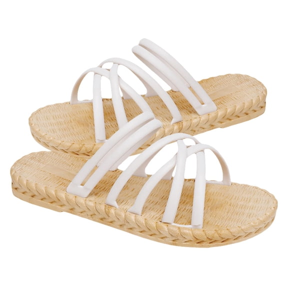 SEWCHICS 1 Pair of Woman Sandals Summer White PU Non Slip Flange Sole Roman Style Beach Shoes