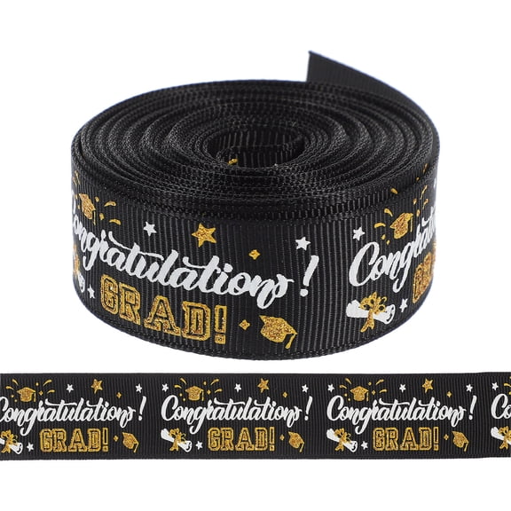 SEWCHICS Ribbons for Crafting Congrats Grad Ribbon Black Polyester 1 Roll
