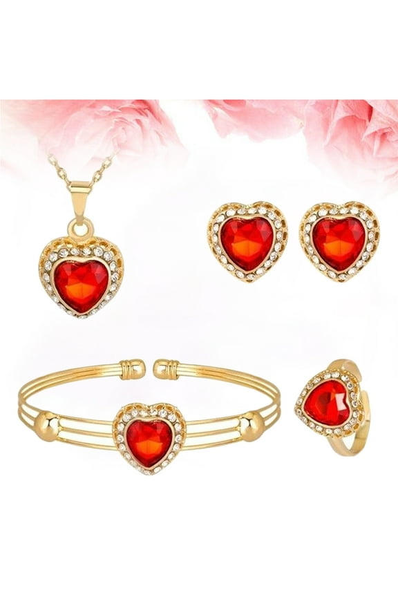 1 Set of Jewelry Set Heart Shaped Necklace Fashion Earrings Red