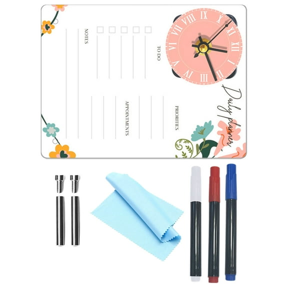 SEWCHICS Acrylic Memo Board with Clock - Writable Tabletop Message Board for Notes, Reminders, and Office or Home Decor, 1 Set
