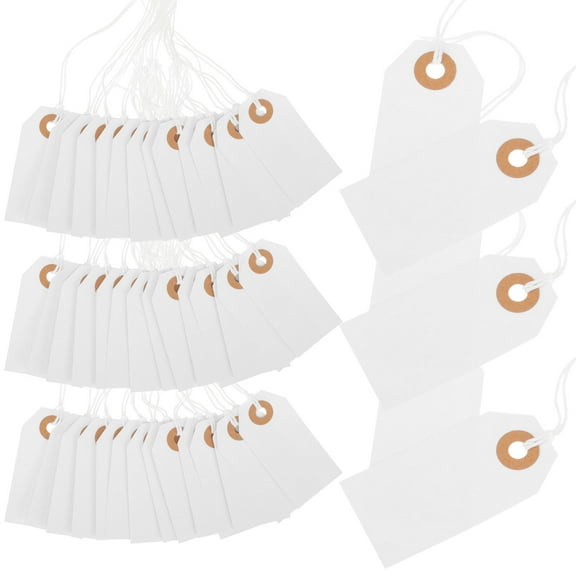 SEWCHICS White Paper Tags 100 Pcs 2.8 x 1.4 Inch Blank Price Tags for Retail and Craft Use