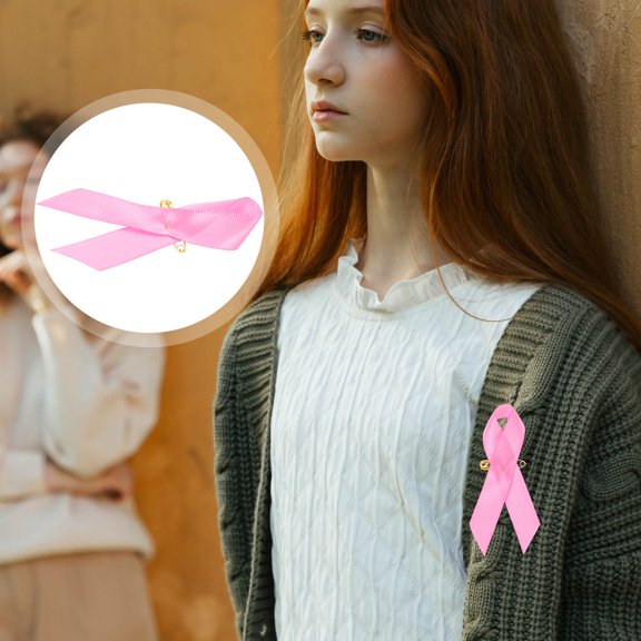 SEWCHICS 100Pcs Portable Pink Cancer Ribbon Pin Decorative Accessory