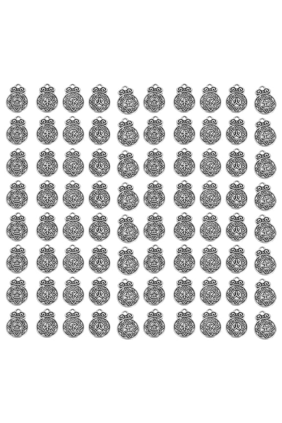 100-Piece Elemental Blessing Charm Set in Grey Alloy, Five Element Jewelry Accessories for Crafting and Decoration