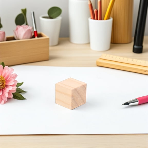 SEWCHICS 100pcs Wooden Square Blocks Beige Unfinished Wood for Stacking, Building, Crafts, Home and Office Use