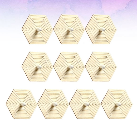 SEWCHICS 10Pcs Kids Learning Toys Wood Gyroscope for Hand Eye Coordination in Beige Color