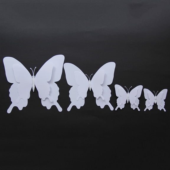 SEWCHICS 12PCS White 3D PVC Butterfly Wall Stickers for Home Decoration in Living Room Bedroom Nursery